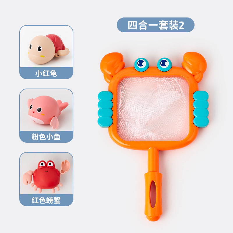 Douyin hot selling children's bathroom water swimming little penguin crab chain cool swim baby bath water toys
