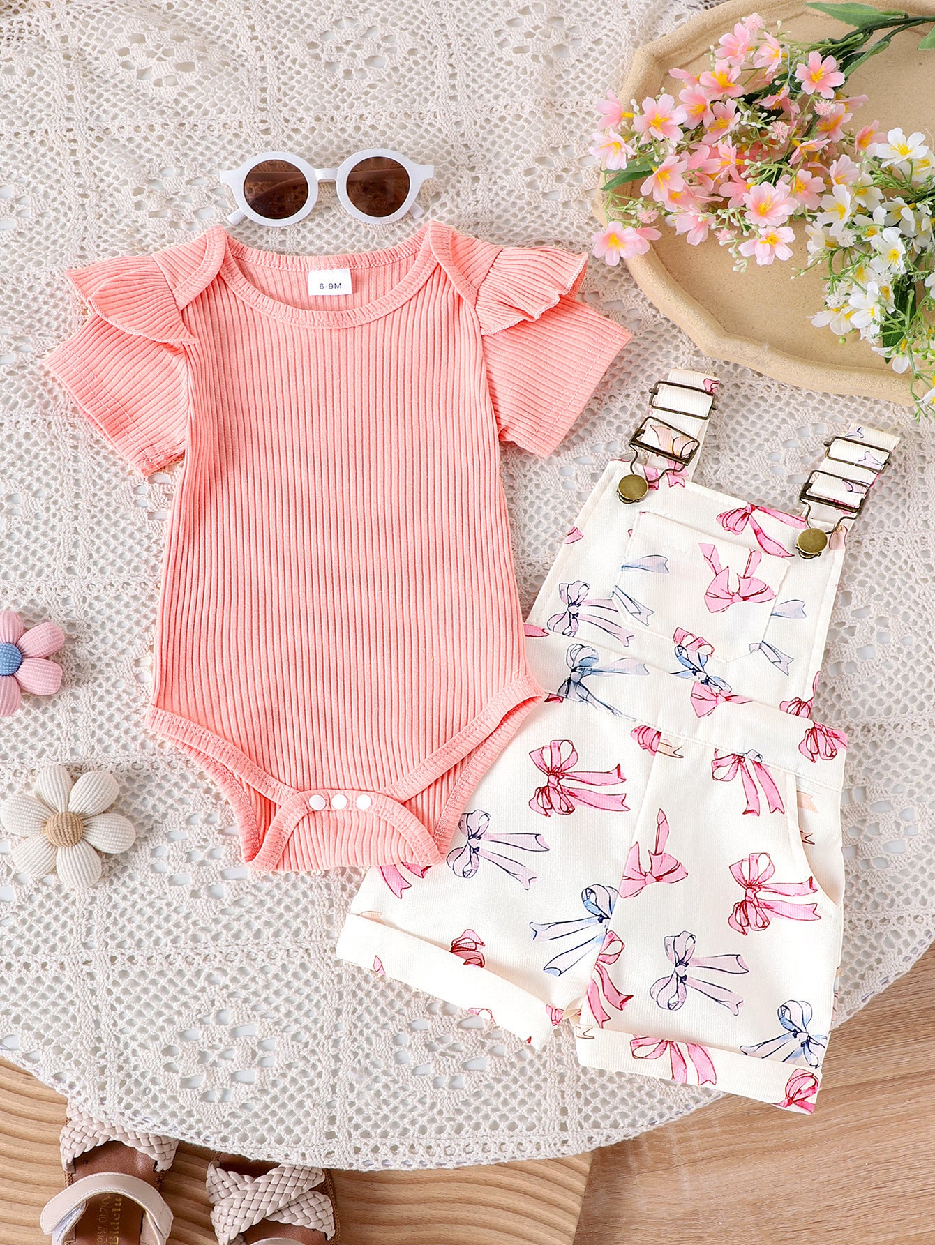 Foreign trade cross-border European and American summer baby girl suits infant and toddler flying sleeve short-sleeved romper printed overalls
