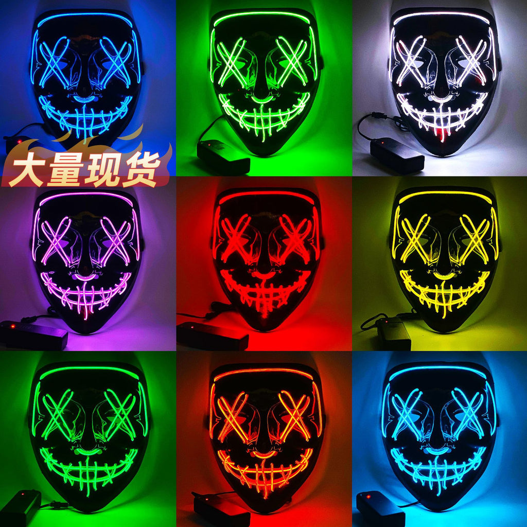 Amazon EL cold light Halloween mask LED luminous black V-shaped mask ghost dance cold light mask in stock