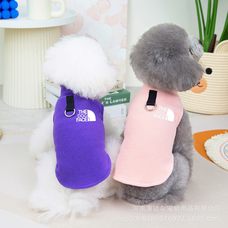Autumn and winter pet vest dog clothes pet fleece clothing traction warm vest
