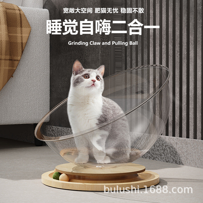 Factory direct supply space capsule acrylic cat bed solid wood turntable toy mint cat play sleep all-in-one pet supplies