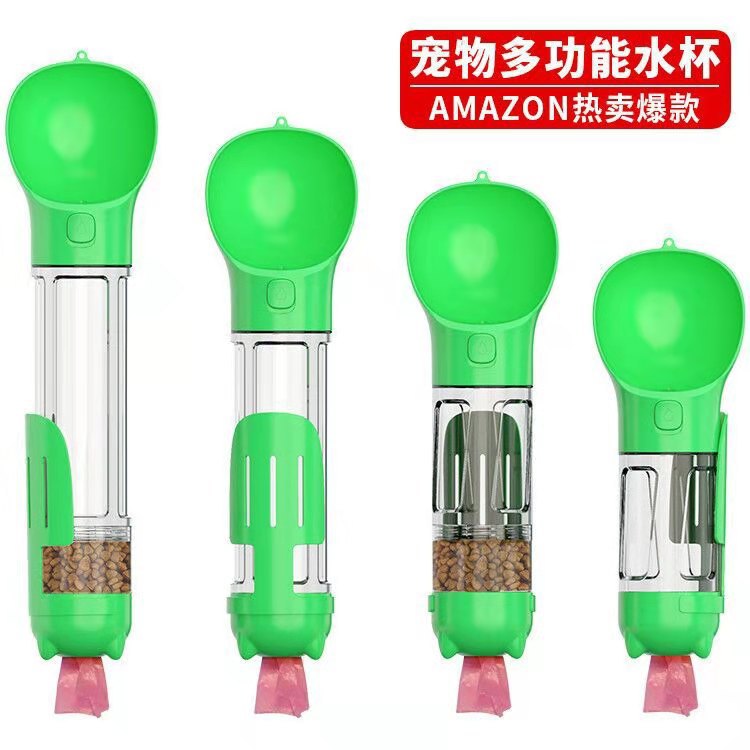 Pet accompanying cup Three-purpose dog drinking water bottle with garbage bag toilet pickup Pet portable water cup