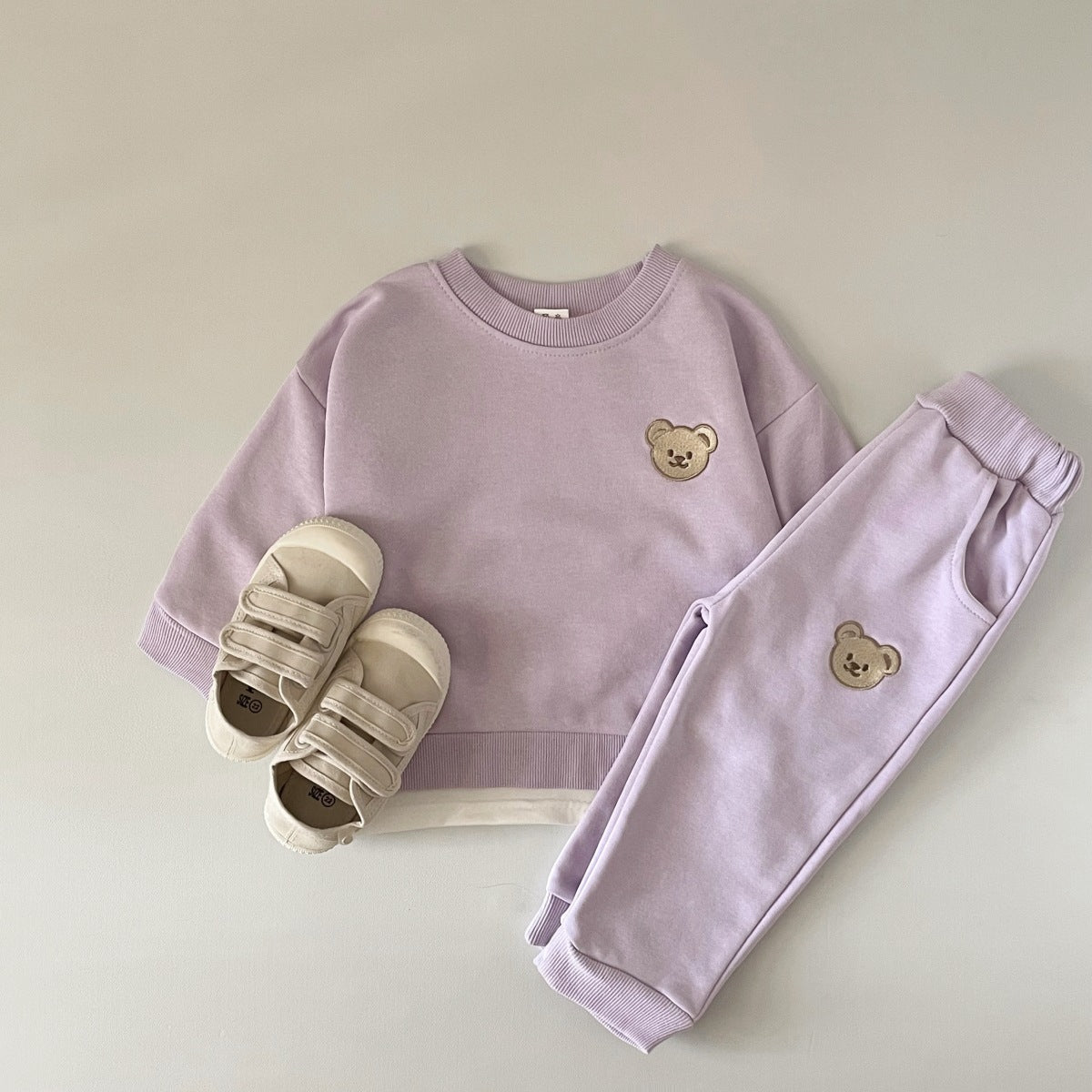 Korean version ins newborn baby cotton bear round neck sweater sports suit baby casual cartoon two-piece suit