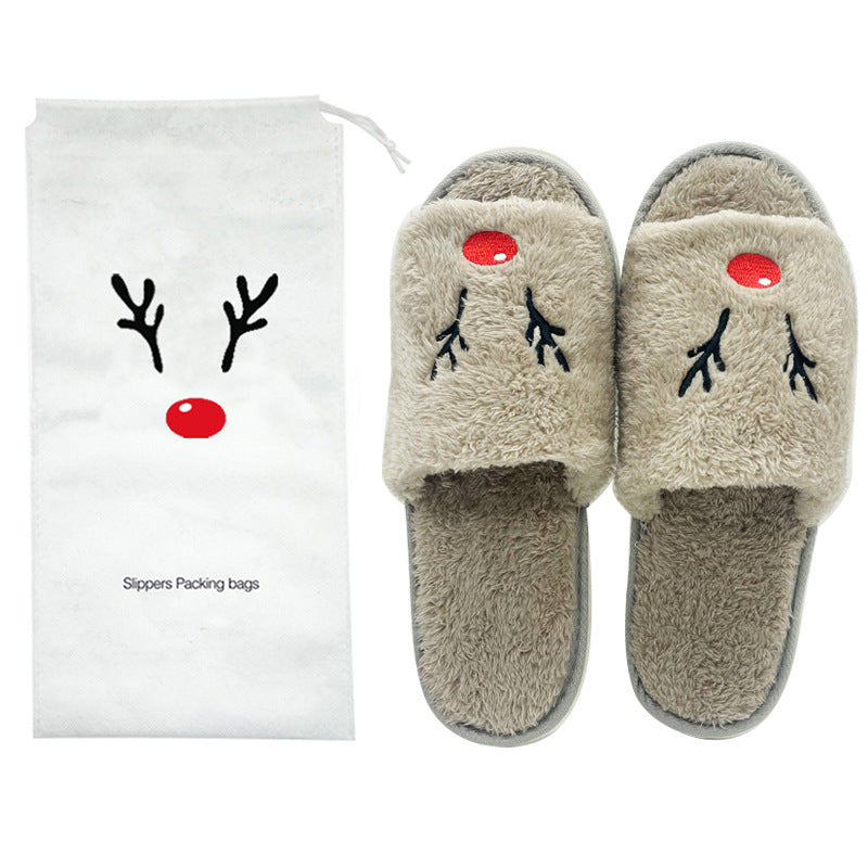 Cross-border hot selling Halloween pumpkin shoes elk Christmas slippers indoor and foreign trade plush open toe plush flat slippers