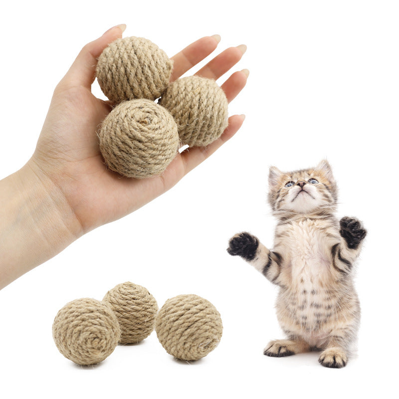 Pet hemp rope ball 4.5CM natural color woven hemp ball containing small sand and stone throwing toy hemp ball
