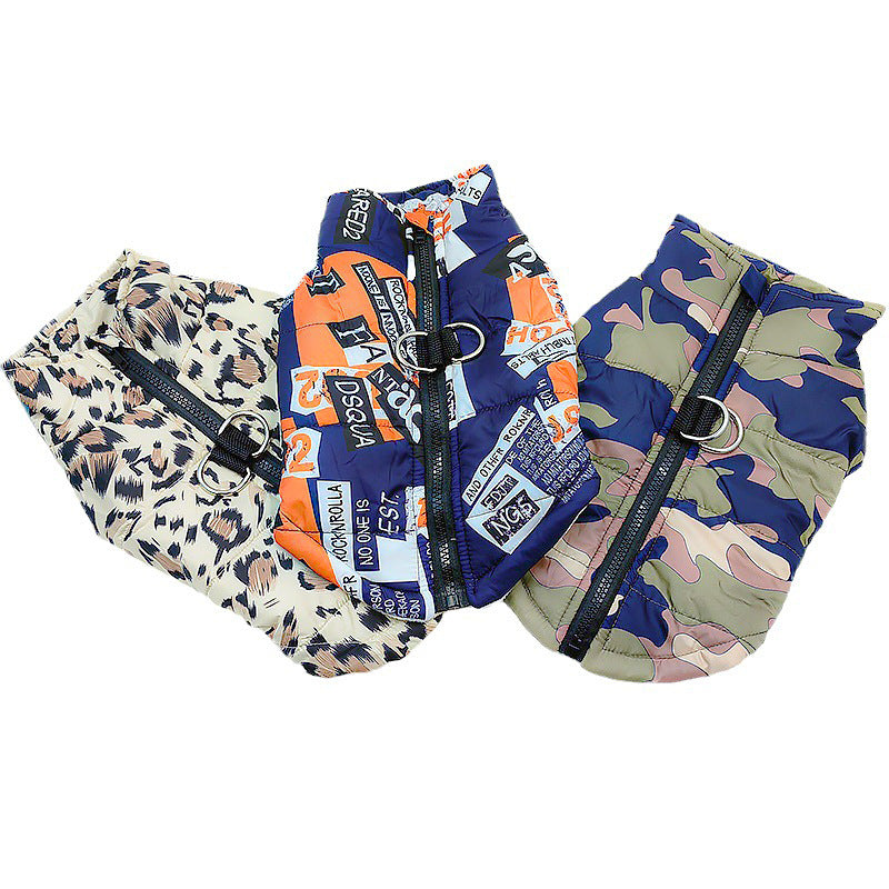 Plush and thickened cold-proof warm pet cotton coat waterproof autumn and winter dog cotton coat ski suit small, medium and large dog clothes