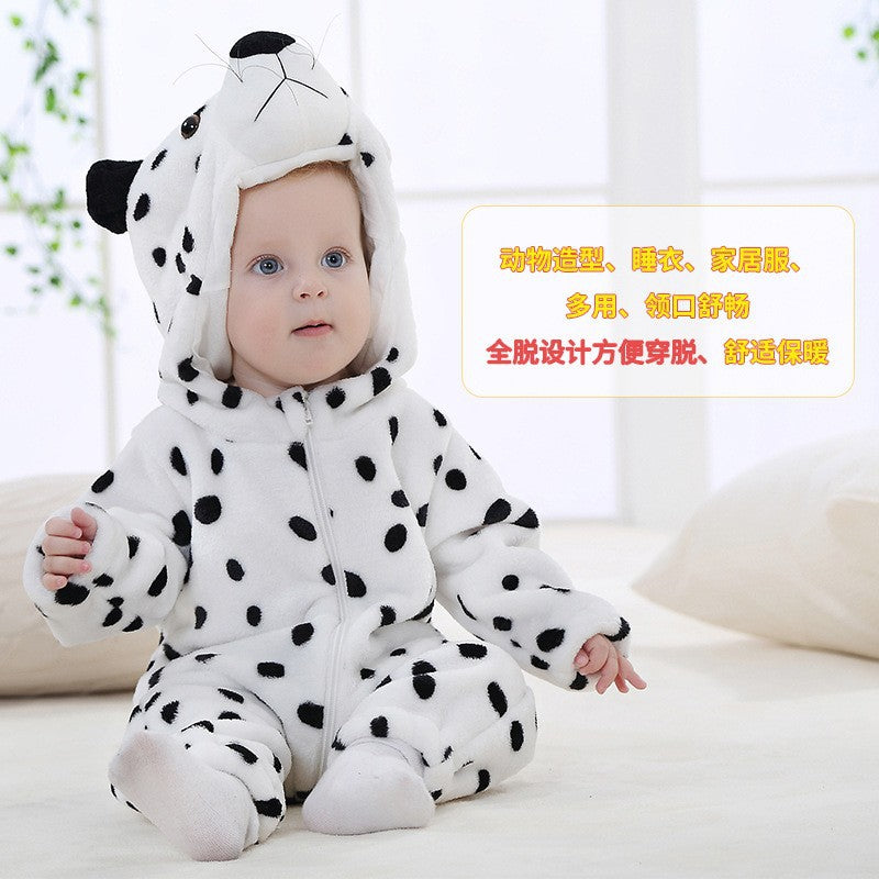 Male and female baby cartoon animal hat jumpsuit cross-border children's clothing cute ears flannel warm sleeping clothes