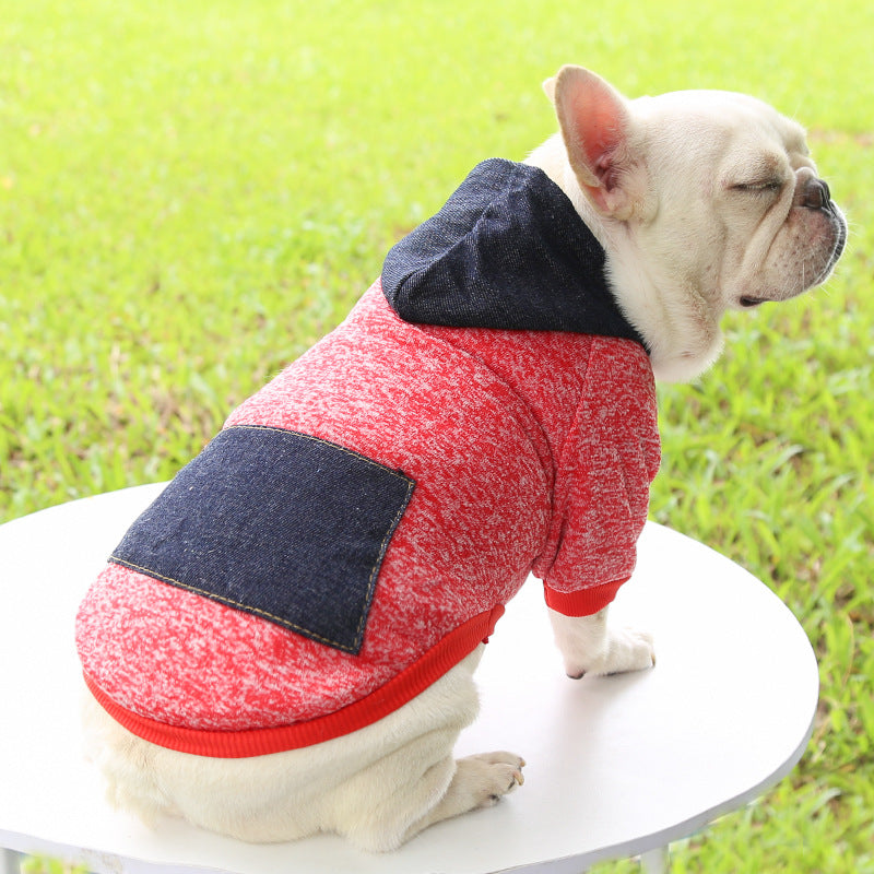 Autumn and winter sweater denim pocket two-legged clothes sports wind pet clothes dogs cats pet clothes supplies