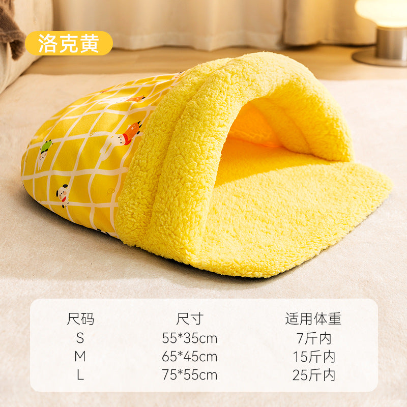 Pet nest autumn and winter warm cat nest for kittens to sleep in winter animal slippers nest closed sleeping bag cat bed