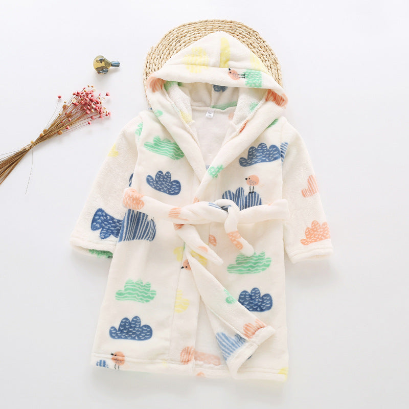 Cross-border children's bathrobe flannel home clothes baby autumn and winter coral fleece nightgown parent-child children's boy's clothing A