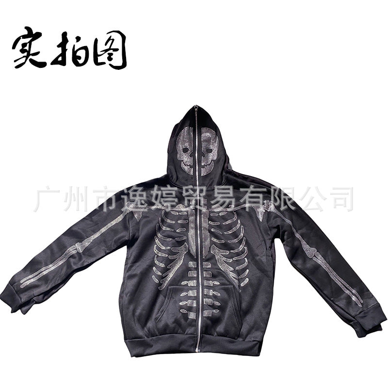 2022 European and American autumn and winter fashion women's loose jacket jacket hot diamond printing long-sleeved hooded Halloween sweater for women