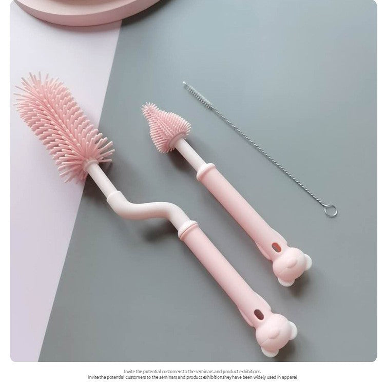 Multifunctional baby silicone bottle brush 360 degree rotating baby long handle pacifier brush can hang cup cleaning brush