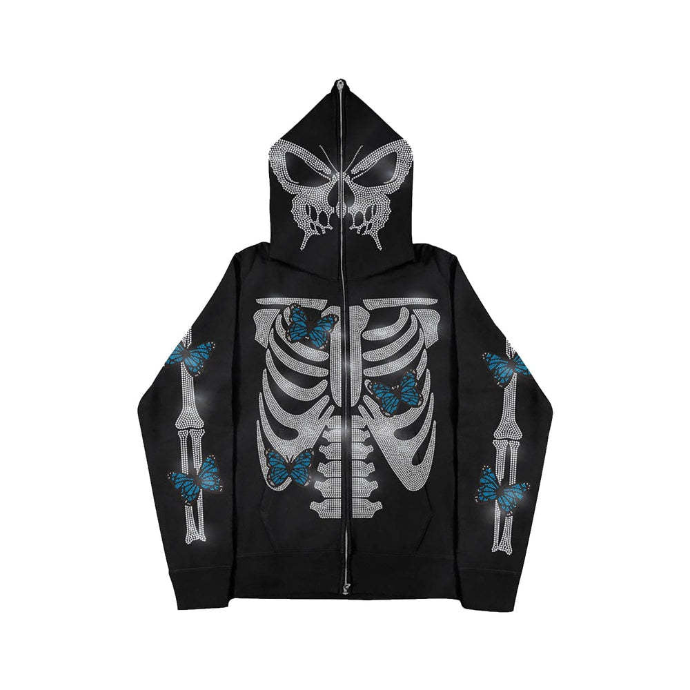 2022 Halloween cross-border new European and American autumn and winter men and women Y2K trend rhinestone loose hooded cardigan sweater