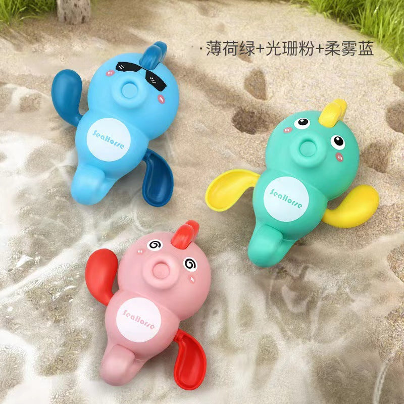Douyin hot selling children's bathroom water swimming little penguin crab chain cool swim baby bath water toys