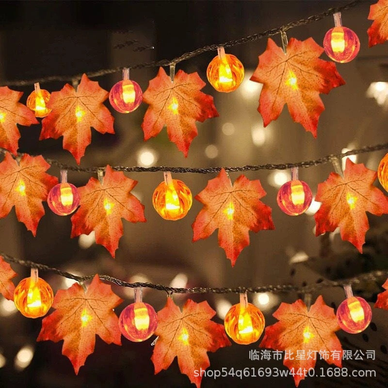 Cross-border maple leaf pumpkin LED light string Halloween room courtyard party decoration lights simulation leaf string lights