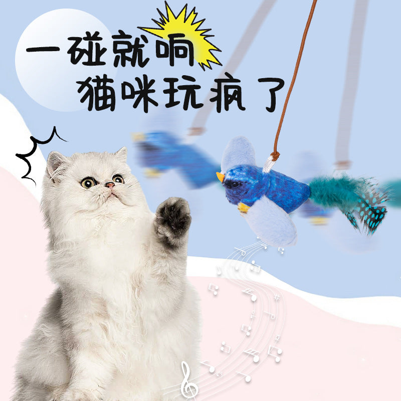 Cat teaser stick simulates a bird cat toy that can make a sound to relieve boredom, scratch-resistant and bite-resistant pet supplies