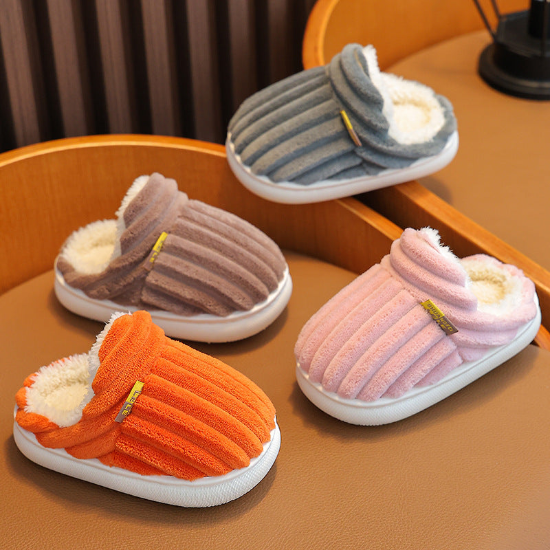 Children's cotton slippers winter boys and girls baby fur slippers indoor warm plush non-slip parent-child slippers