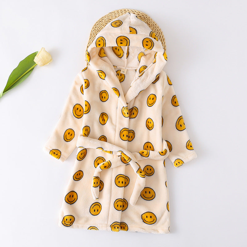 Cross-border children's bathrobe flannel home clothes baby autumn and winter coral fleece nightgown parent-child children's boy's clothing A