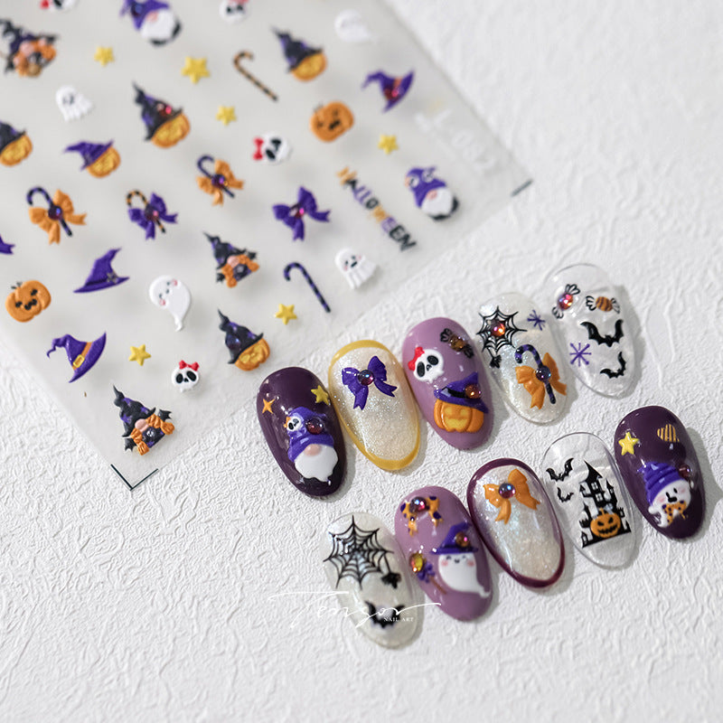 tensor new process Halloween pumpkin nail stickers ins adhesive nail stickers exquisite diamond series TL-079