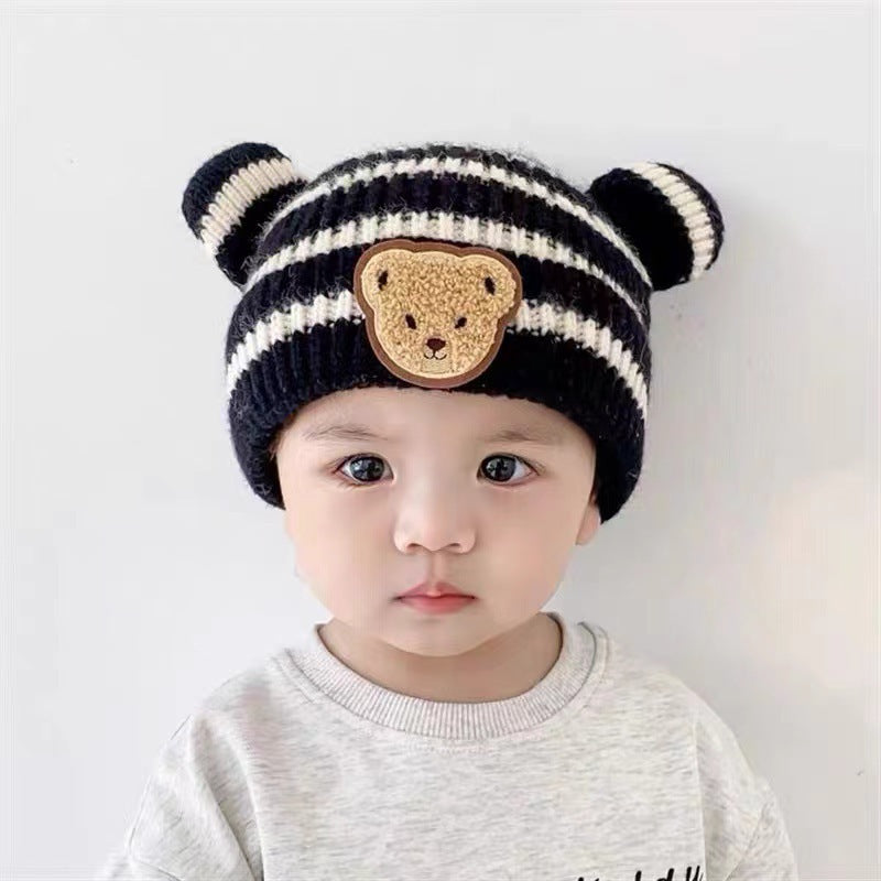 Autumn and winter children's hat baby same style beige series boys and girls windproof ear protection warm knitted cartoon ear warmer