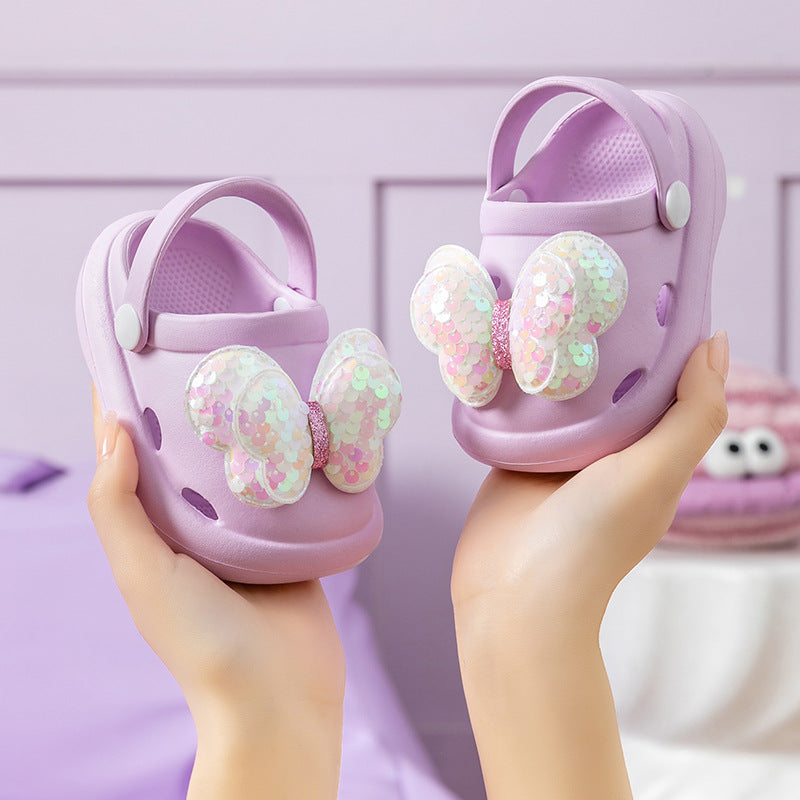 Children's slippers for girls princess style going out non-slip soft-soled hole shoes fashionable bowknot girl baby closed-toe shoes