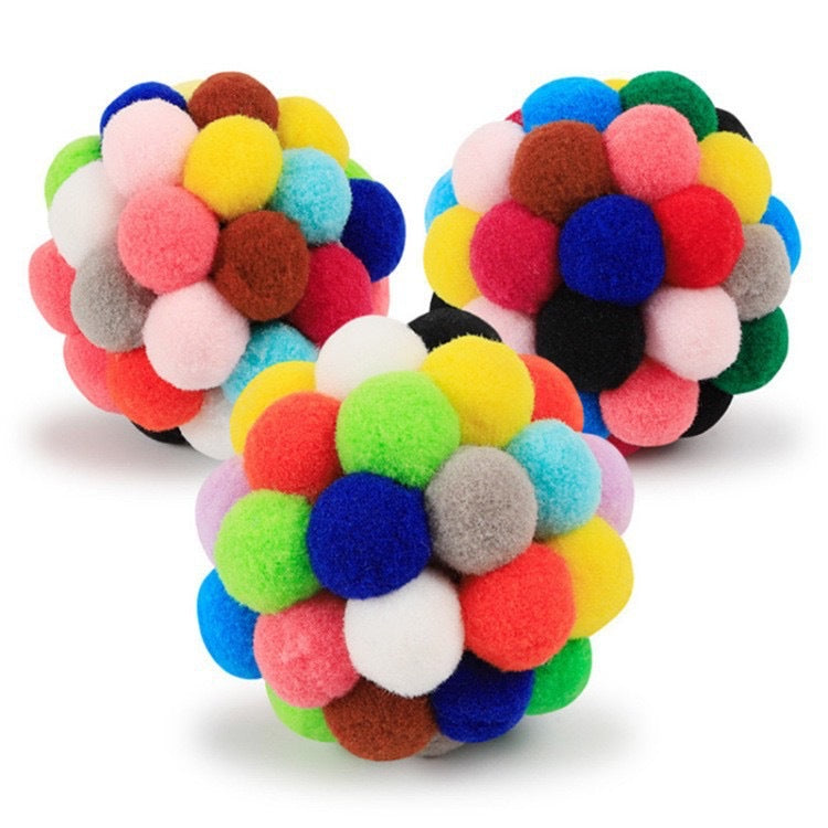 Pet supplies toy ball set colorful handmade bell elastic ball self-hilarious scratch-resistant and bite-resistant plush cat toy