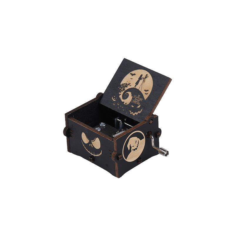 Halloween music box classical carving diy wooden hand-cranked music box boutique handicraft gift gift spot