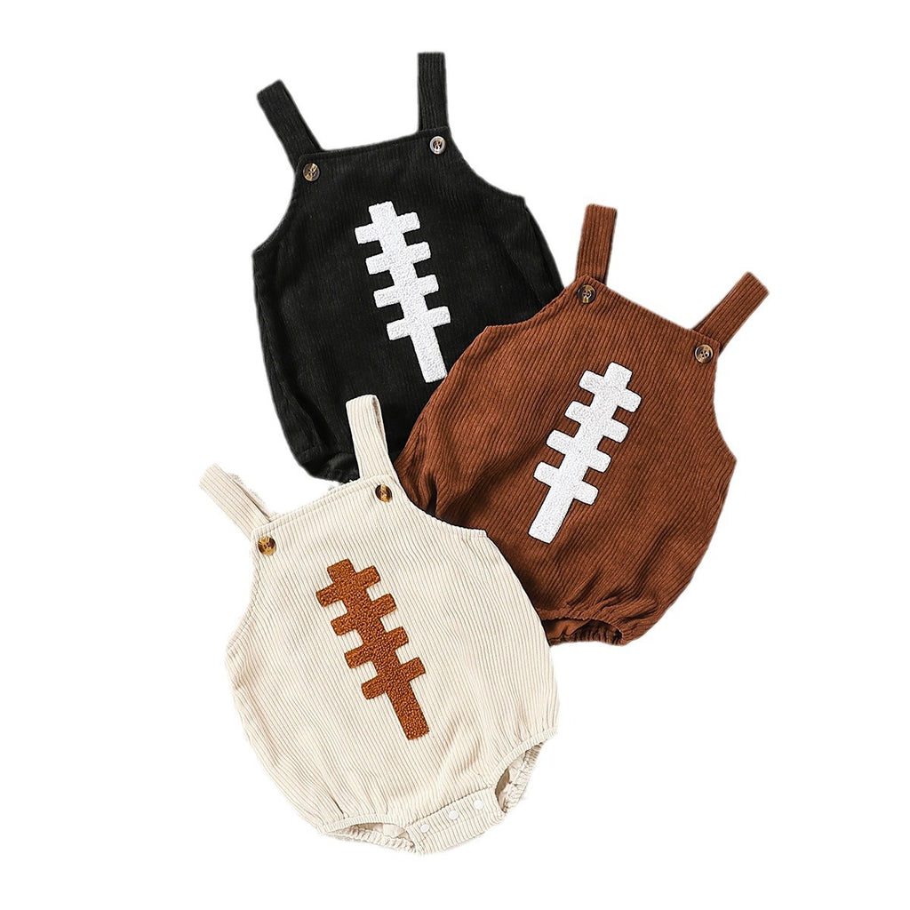 New spring and autumn baby boys and girls corduroy sling rugby embroidered triangle jumpsuit romper crawling clothes