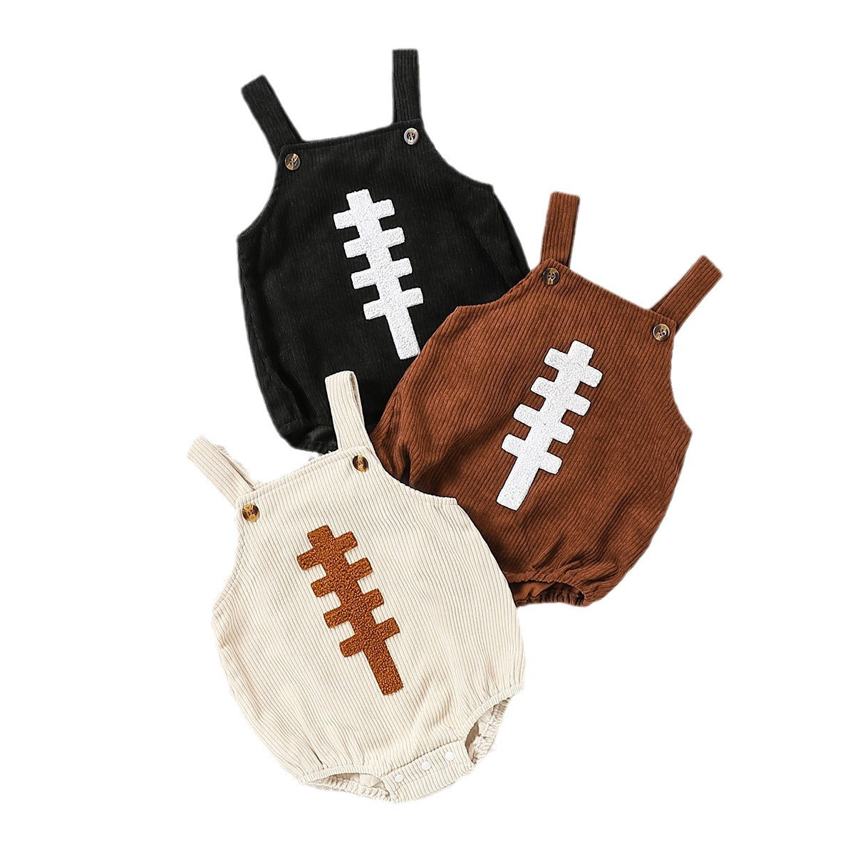 New spring and autumn baby boys and girls corduroy sling rugby embroidered triangle jumpsuit romper crawling clothes