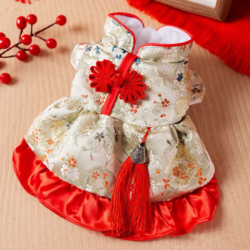 Puppy Christmas Princess Skirt Autumn and Winter Teddy Bichon Pomeranian Small Dog Pet Cat Clothes Winter