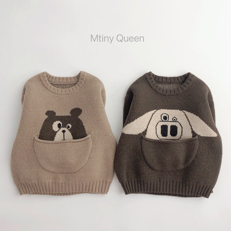 Pocket baby~cute~children's sweater autumn and winter Korean version men and women's trendy cartoon pullover sweater loose