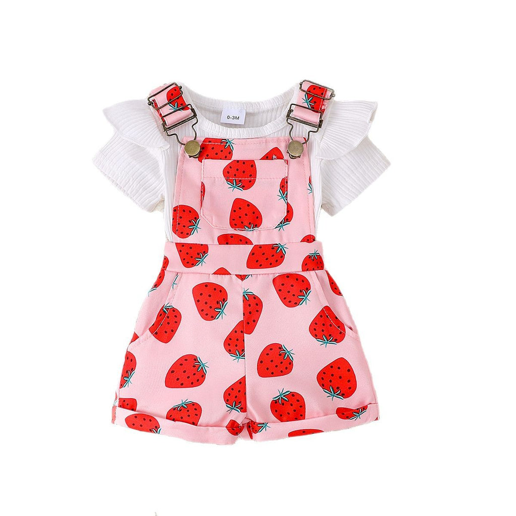 Foreign trade cross-border European and American summer baby girl suits infant and toddler flying sleeve short-sleeved romper printed overalls