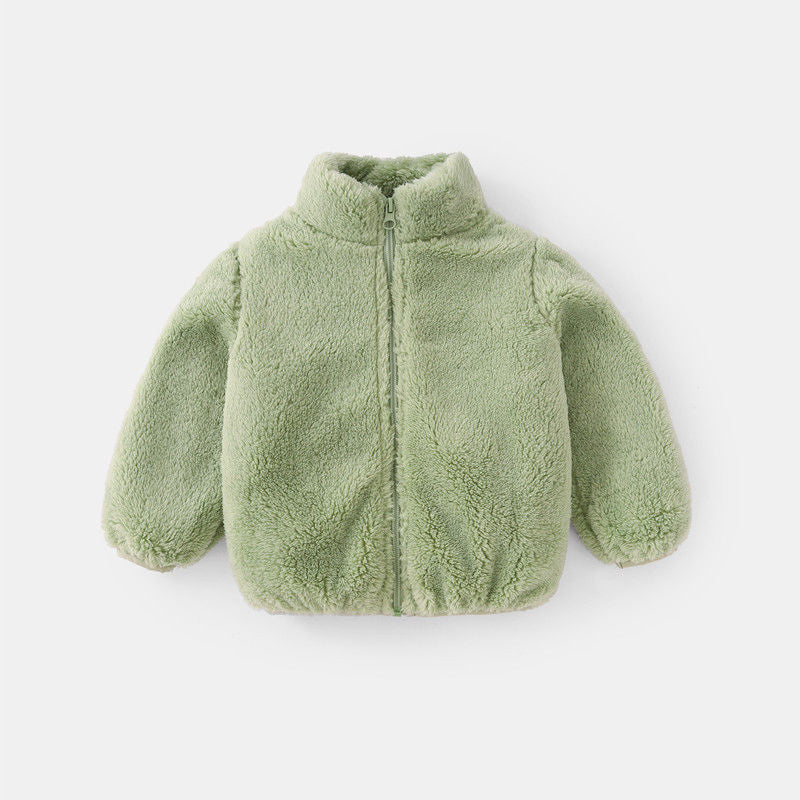Foreign trade children's plush clothes autumn and winter 2024 children's clothing boys and girls baby sweater versatile fleece jacket warm clothes