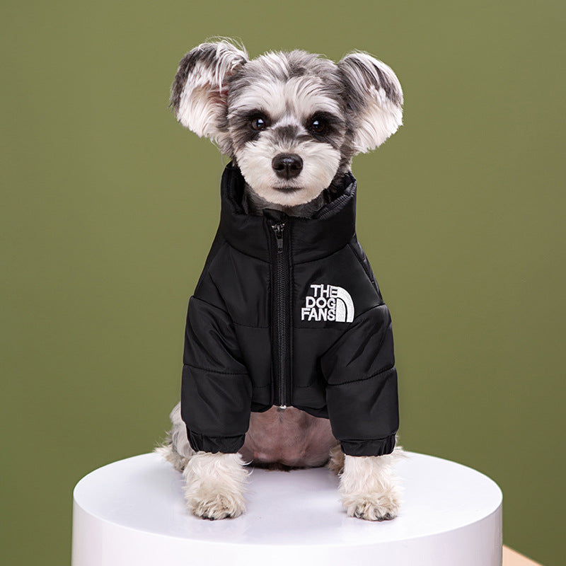 Pet clothes trendy brand dog face cotton coat windproof and rainproof dog clothes for medium and large dogs winter warm cotton coat jacket