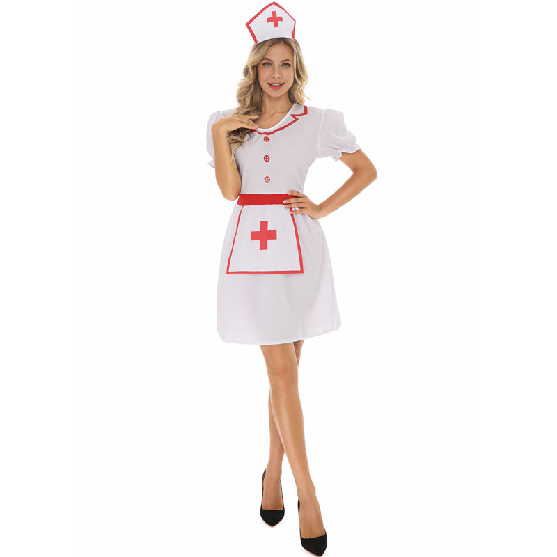 Halloween cosplay professional experience costume red cross short-sleeved female white jumpsuit nurse skirt