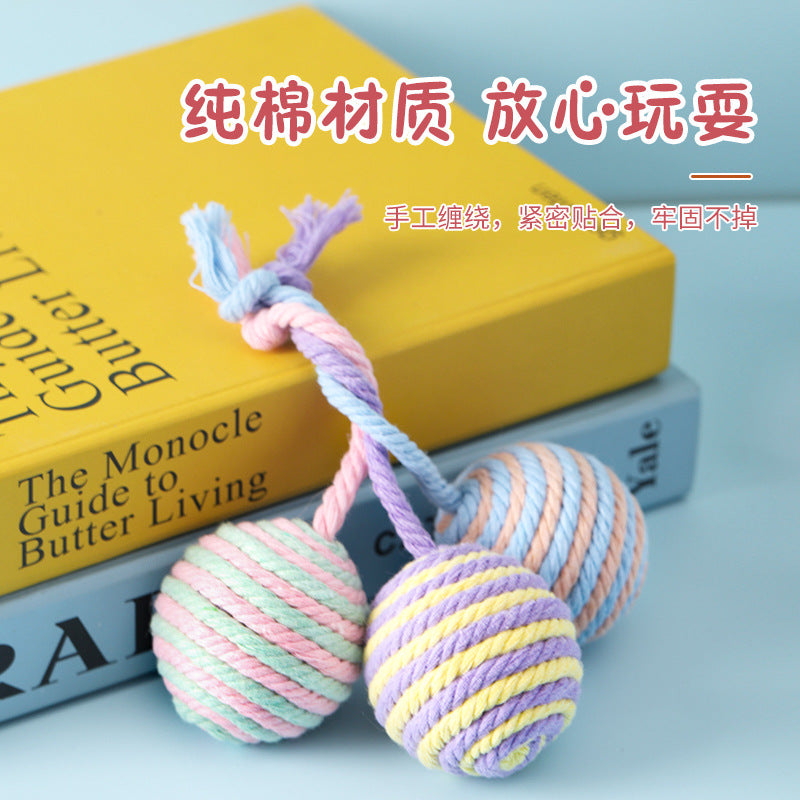 Pet Handmade Chewing Toy Hand-Pull Long Tail Cotton Ball 5cm Dog Leash Small Dog Chewing Toy Factory Wholesale