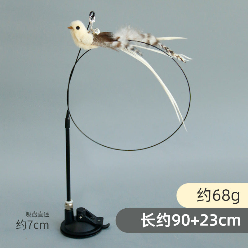 Factory spot wholesale simulation bird suction cup feather long wire long rod cat toy stick replacement head cat toy pet