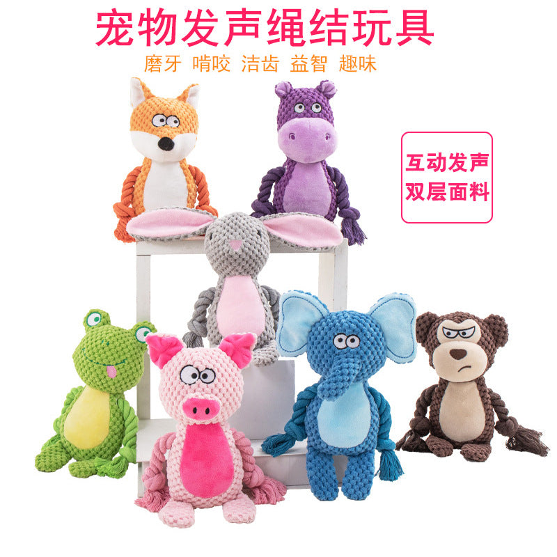 Cross-border new pet plush sound cotton rope toy fox frog pig dog interactive tug-of-war training supplies
