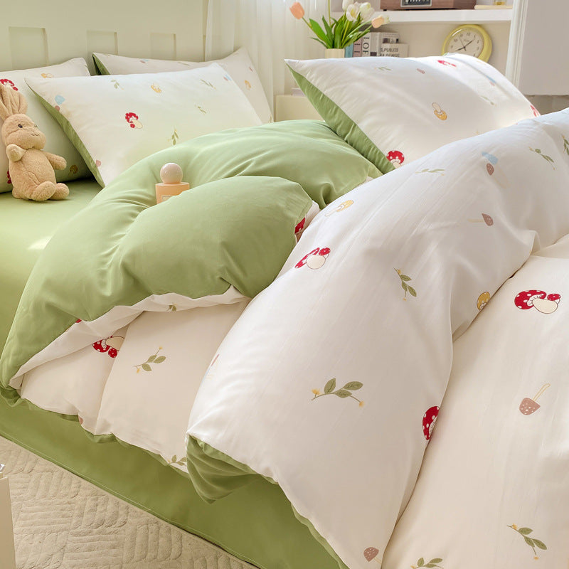 A-grade mother and baby grade four-piece set double-layer yarn pure washed cotton full quilt cover ins style bed sheet dormitory bed sheet 4 three-piece set