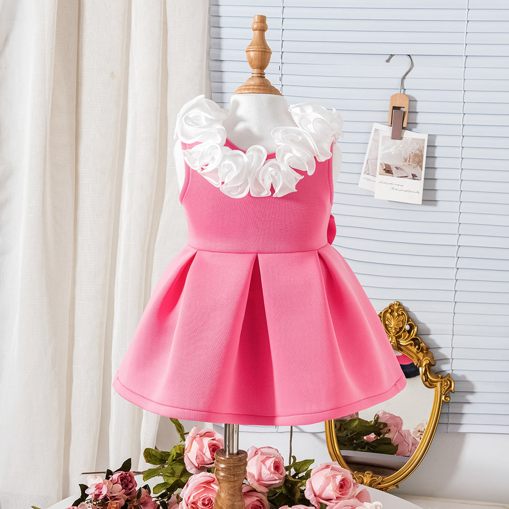 Cross-border European and American summer new girls suits small and medium-sized children's baby lace v-neck bow dress in stock
