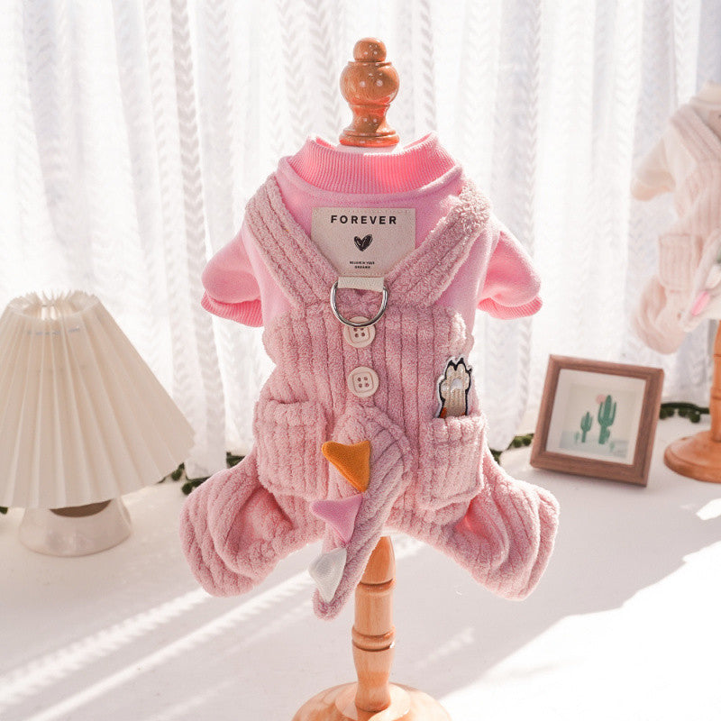 Pet autumn and winter cute transformation clothes with traction buckle warm four-legged clothes Teddy Bichon dog cat clothes supplies