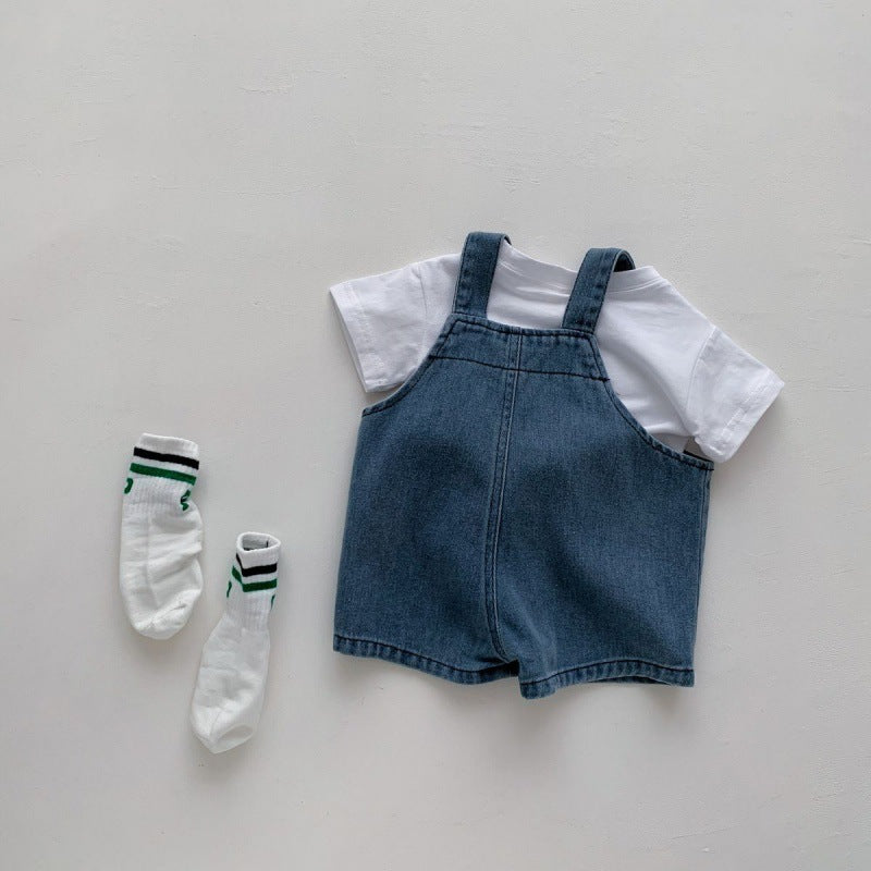 Children's denim overalls 2024 new girls' thin overalls baby fashionable summer loose shorts