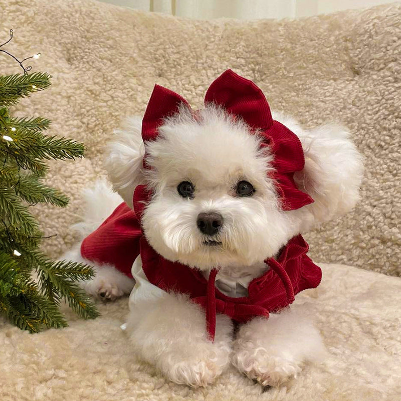 Puppy Christmas Princess Skirt Autumn and Winter Teddy Bichon Pomeranian Small Dog Pet Cat Clothes Winter