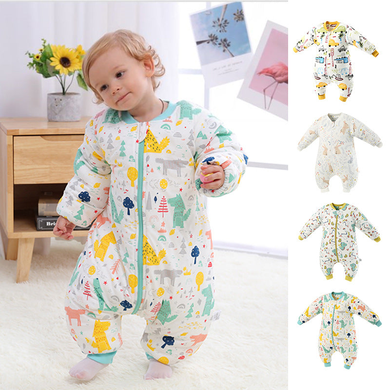 Bazaitu cross-border infant baby anti-kicking blanket pure cotton anti-startle thickened autumn and winter children's split-leg sleeping bag