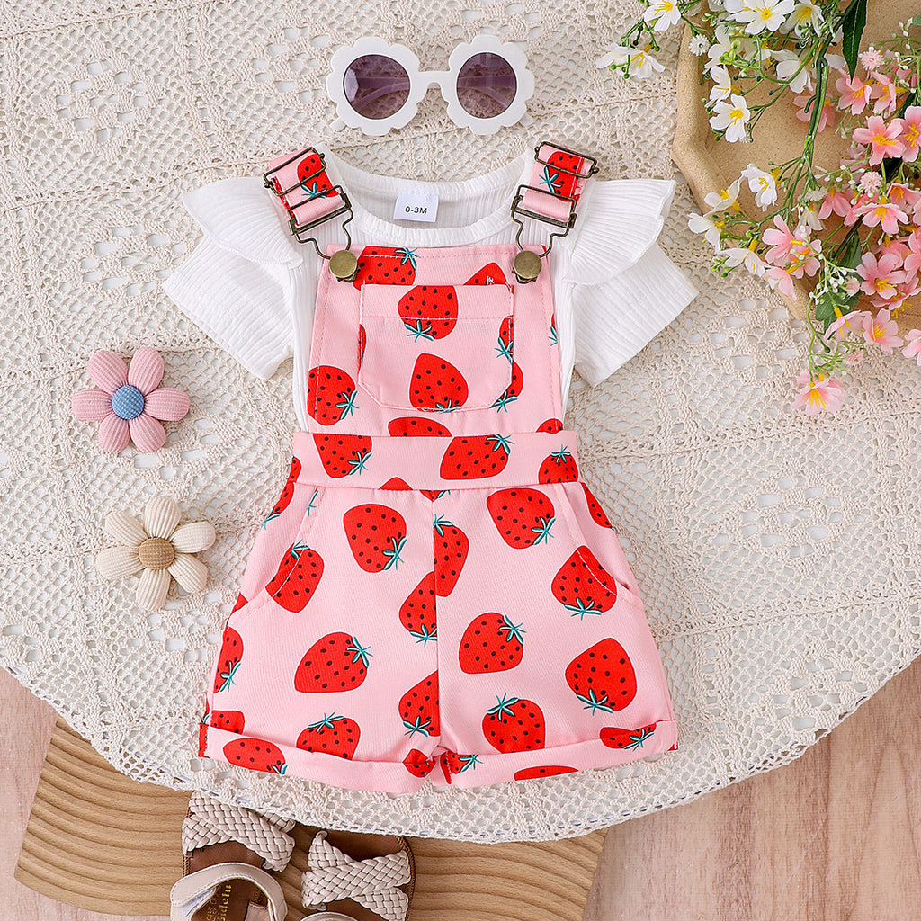 Foreign trade cross-border European and American summer baby girl suits infant and toddler flying sleeve short-sleeved romper printed overalls
