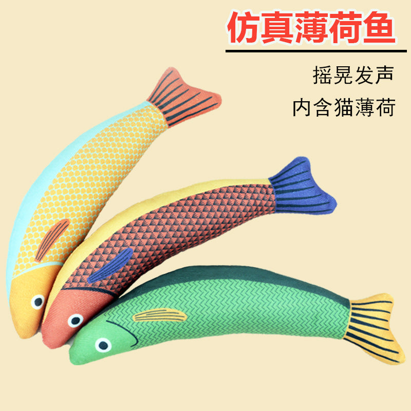 Cat Toy Cat Amusement Linen Fish Self-entertainment Catnip Fish Bite-resistant Cat Amusement Stick Simulation Mint Fish Pet Toy