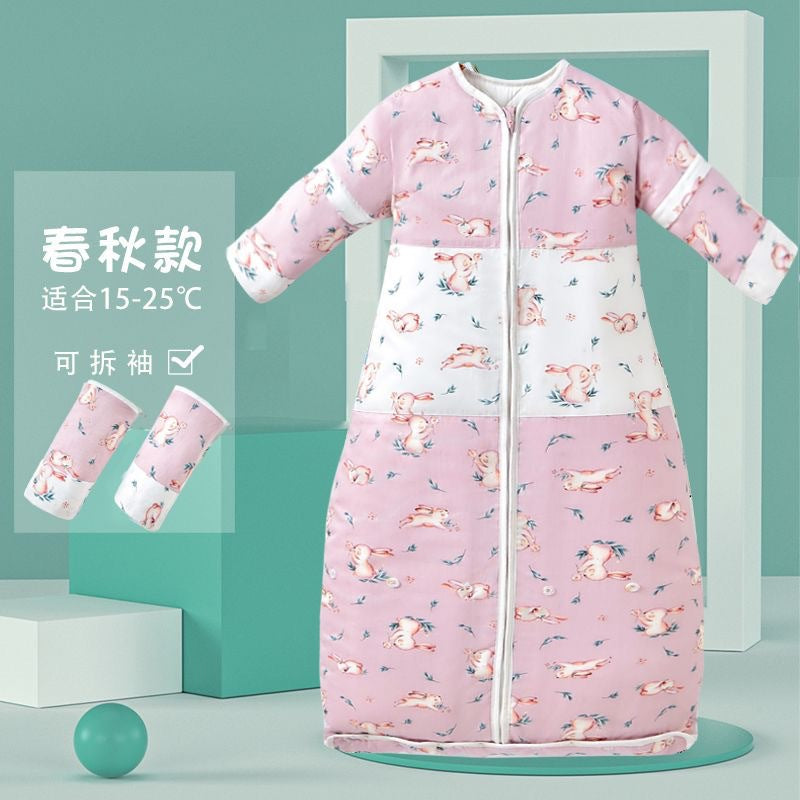 2025 new children's sleeping bag spring and autumn winter pure cotton thickened medium and large children's baby clothes style anti-kick sleeping bag