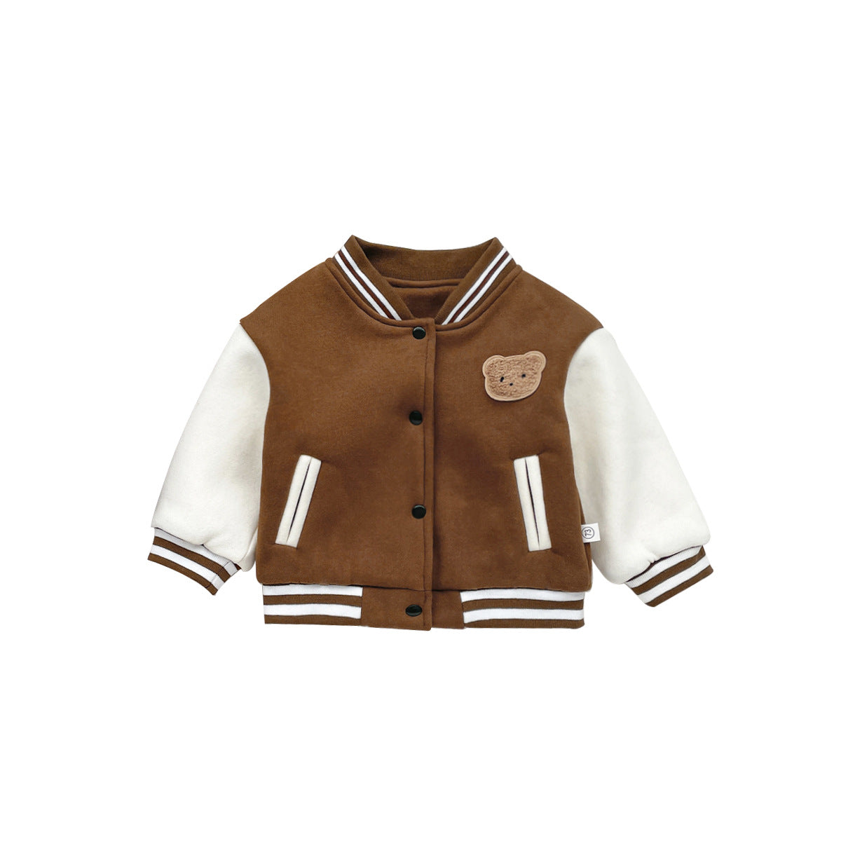 2024 Korean version children's jacket autumn and winter style plus velvet cartoon bear cardigan top baby Korean baseball jacket