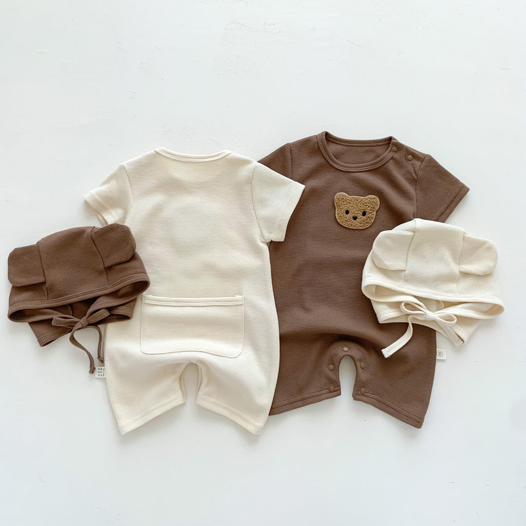 Children's clothing baby jumpsuit summer waffle bear baby clothes infant short-sleeved jumpsuit outerwear