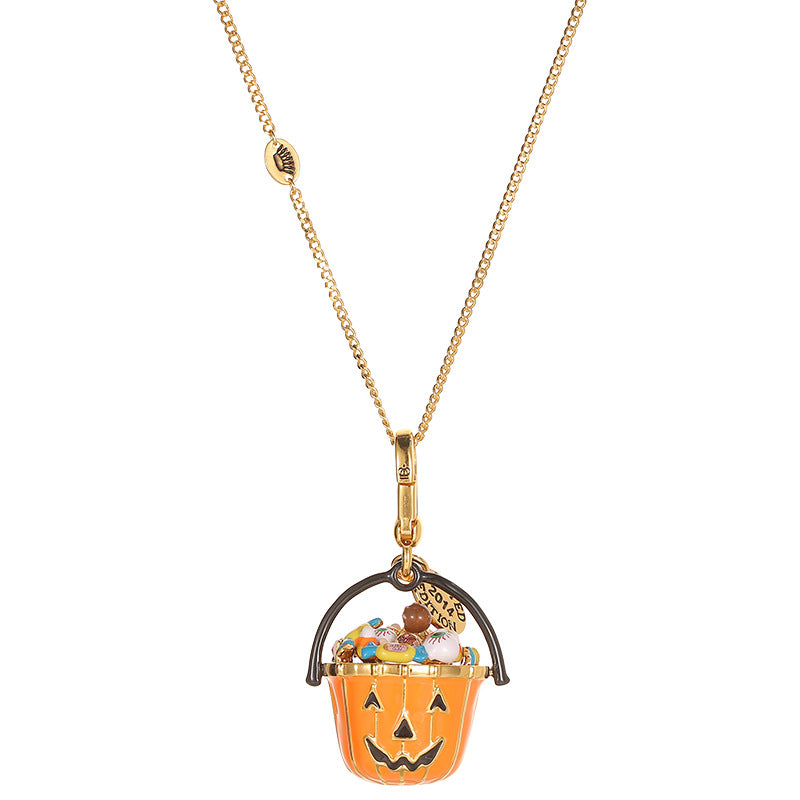 Foreign trade cross-border fashion enamel glaze eye candy pumpkin bucket pendant necklace portable basket Halloween gift